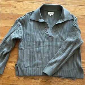 Lou & Grey V-Neck Ribbed Sweater (Small) in Green